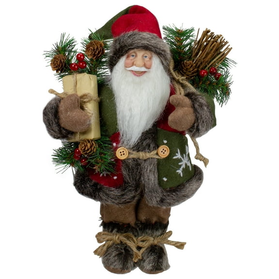 Northlight Rustic Santa Claus with Burlap Sack Standing Christmas Figure - 12"