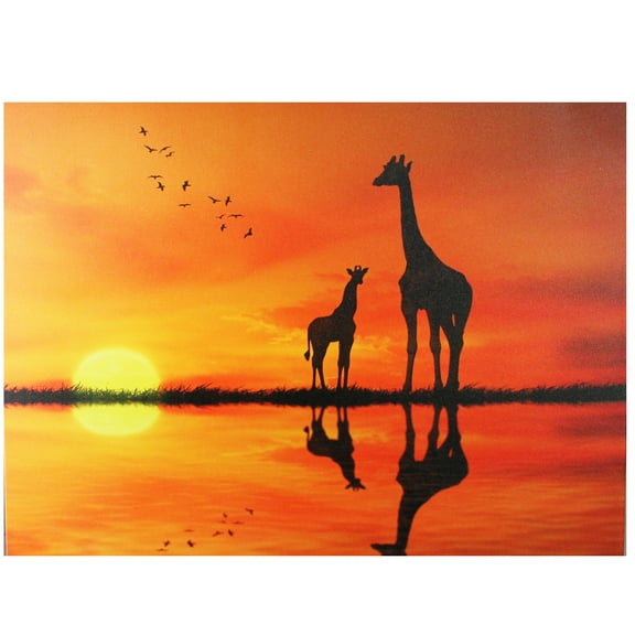 Northlight Safari Sunset LED Back Lit Giraffe and Baby Canvas Wall Art - 11.75" x 15.75"