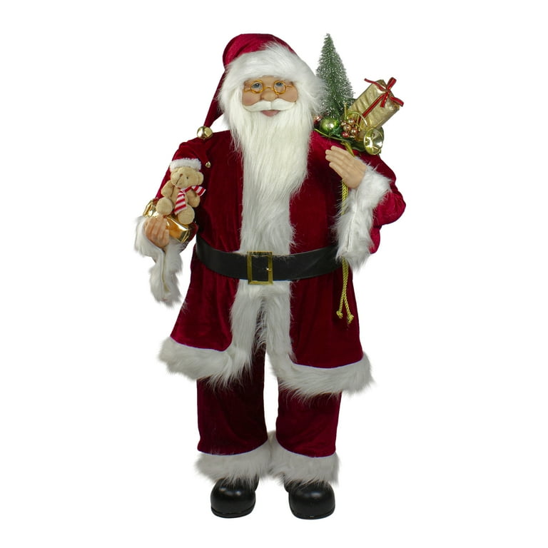 ★約71cm★Standing FABRIC SANTA サンタクロース 人形 Northlight Santa Claus Christmas Figure with Teddy Bear and Gift