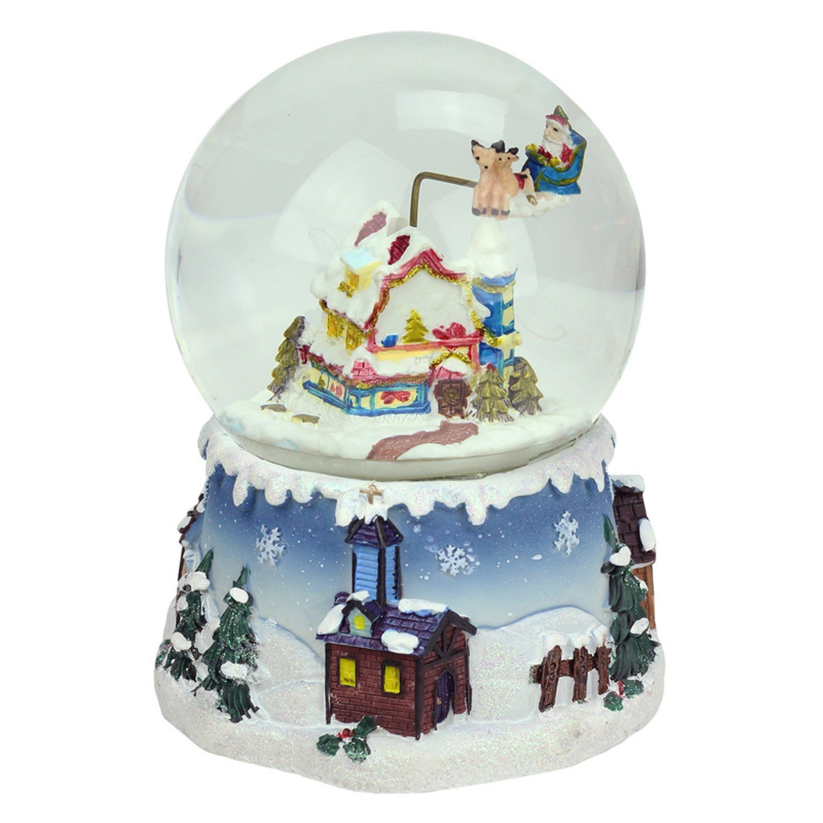 5.5" Santa Claus on Sleigh with Snowy Village Musical Snow Globe