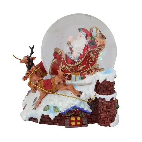 Northlight Santa Claus on Sleigh with Reindeer Musical Christmas Snow Globe - 5.5"