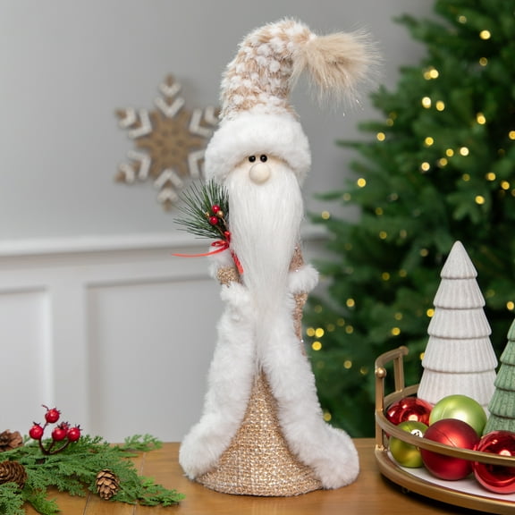 Northlight Santa Gnome Holding Pine Sprigs in Plush Winter Hat Christmas Figure - 19"