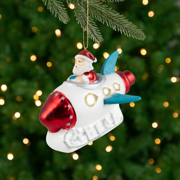 Northlight Santa in a Rocket Ship Glass Christmas Ornament - 4.25" - Silver
