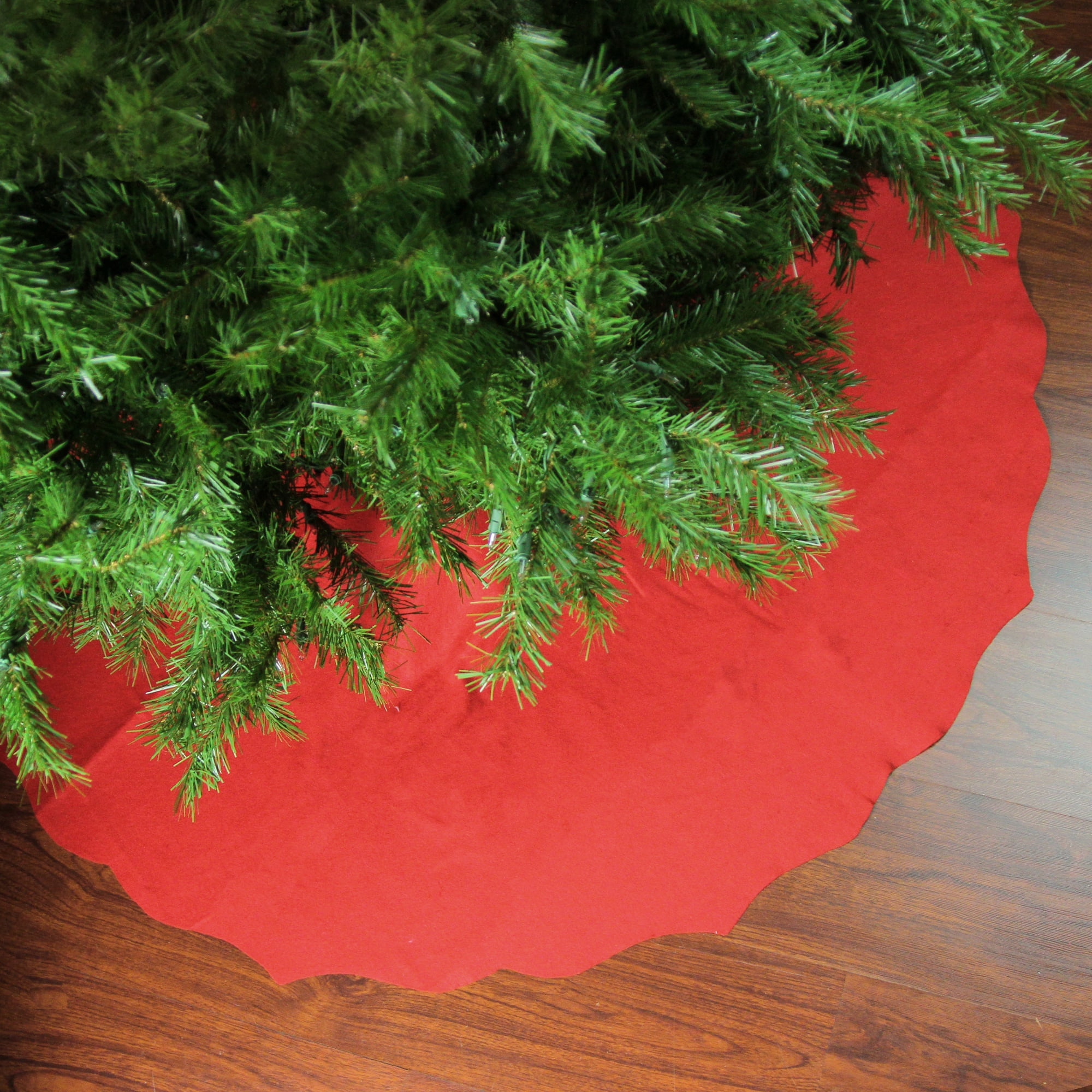 48" Red Felt Scalloped Edge Christmas Tree Skirt
