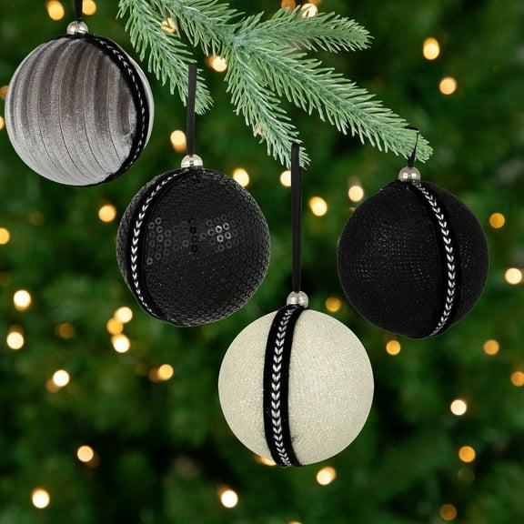 Northlight Sequined and Textured Christmas Ball Ornaments - 2.75" - Black - Set of 4