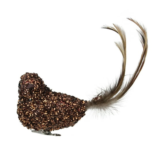 Northlight Sequined Bird with Feather Tail Christmas Clip-on Ornament - 6.5" - Bronze-tone