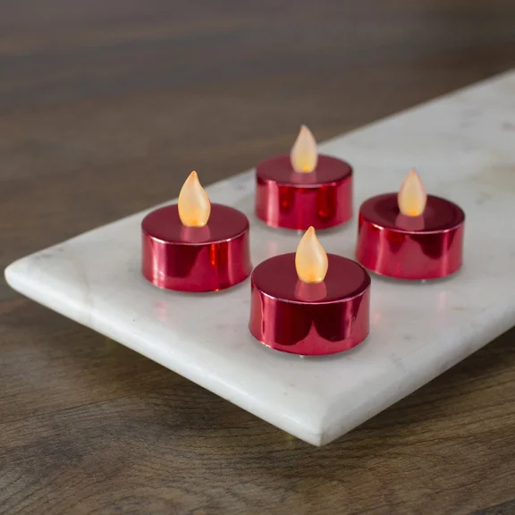Northlight Set Of 4 Metallic Red Led Lighted Flickering Flame Tea Light Candles