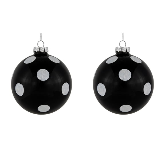 Northlight Polka Dot Christmas Glass Ball Ornaments - 4" - Black and White - Set of 2