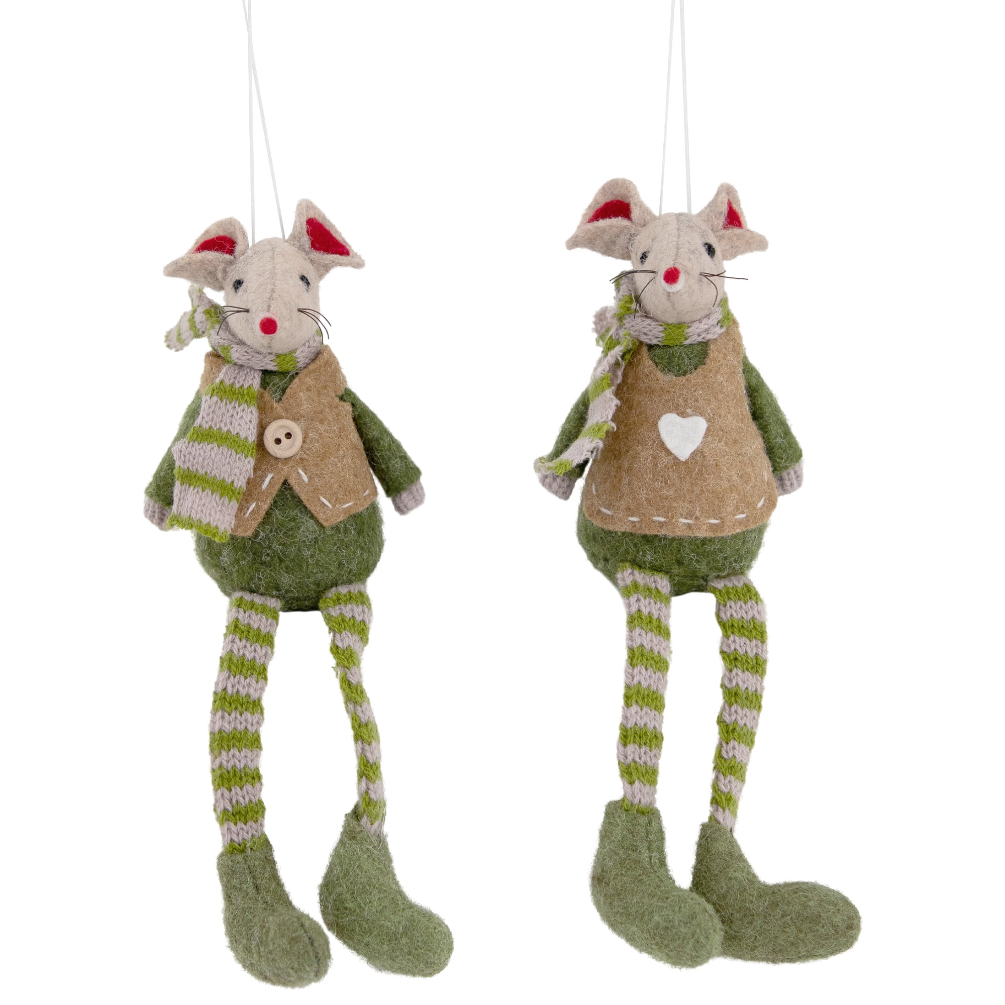 Northlight Set of 2 Boy and Girl Mice Christmas Ornaments 7.5 ...