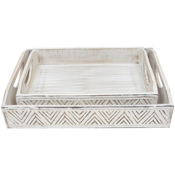 Northlight Set of 2 Brushed White Chevron Pattern Display Trays 18"