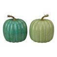 thumbnail image 1 of Set of 2 Green Glittered Fall Harvest Tabletop Pumpkins 7", 1 of 3