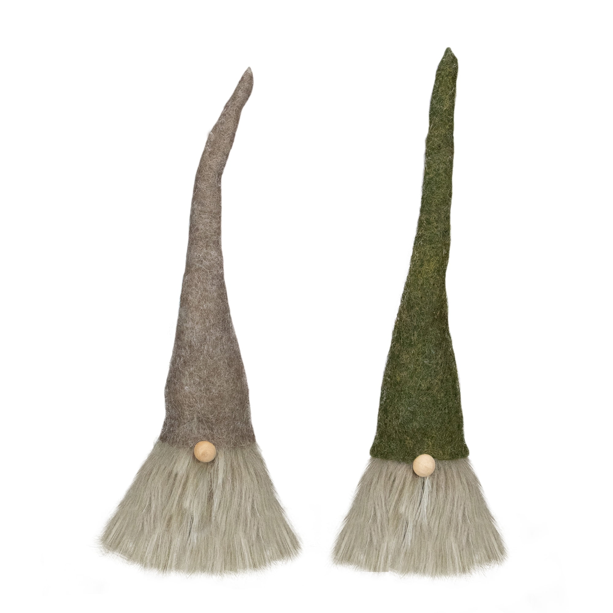 10.5" Green and Brown Felt Christmas Gnome Figurines with Wooden Noses