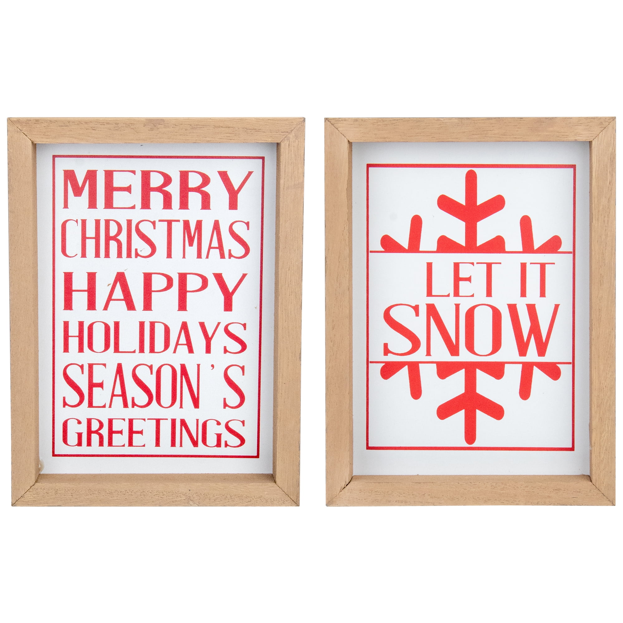 Set of 2 Red and White Wooden Holiday Slogan Plaques