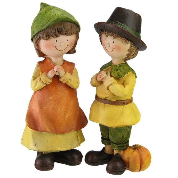 Northlight Set of 2 Traditionally Dressed Boy and Girl Pilgrim Thanksgiving Figurines 7.5"