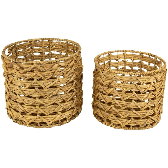 Northlight Set of 2 Wood-tone Open Fishtail Water Hyacinth Baskets with Built-in Handles15.75"
