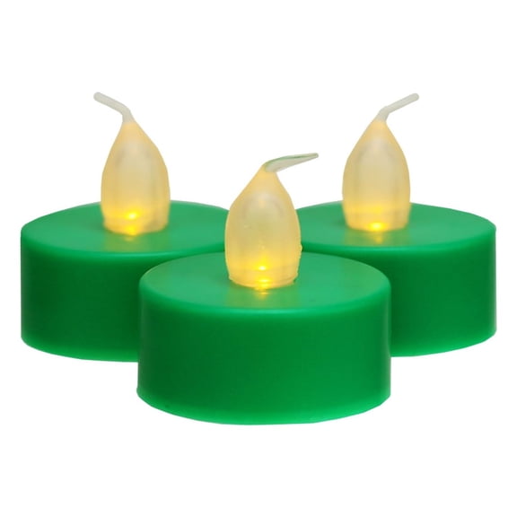 Northlight Set of 3 Battery Operated LED Flickering Amber Lighted Green Christmas Tea Light Candles
