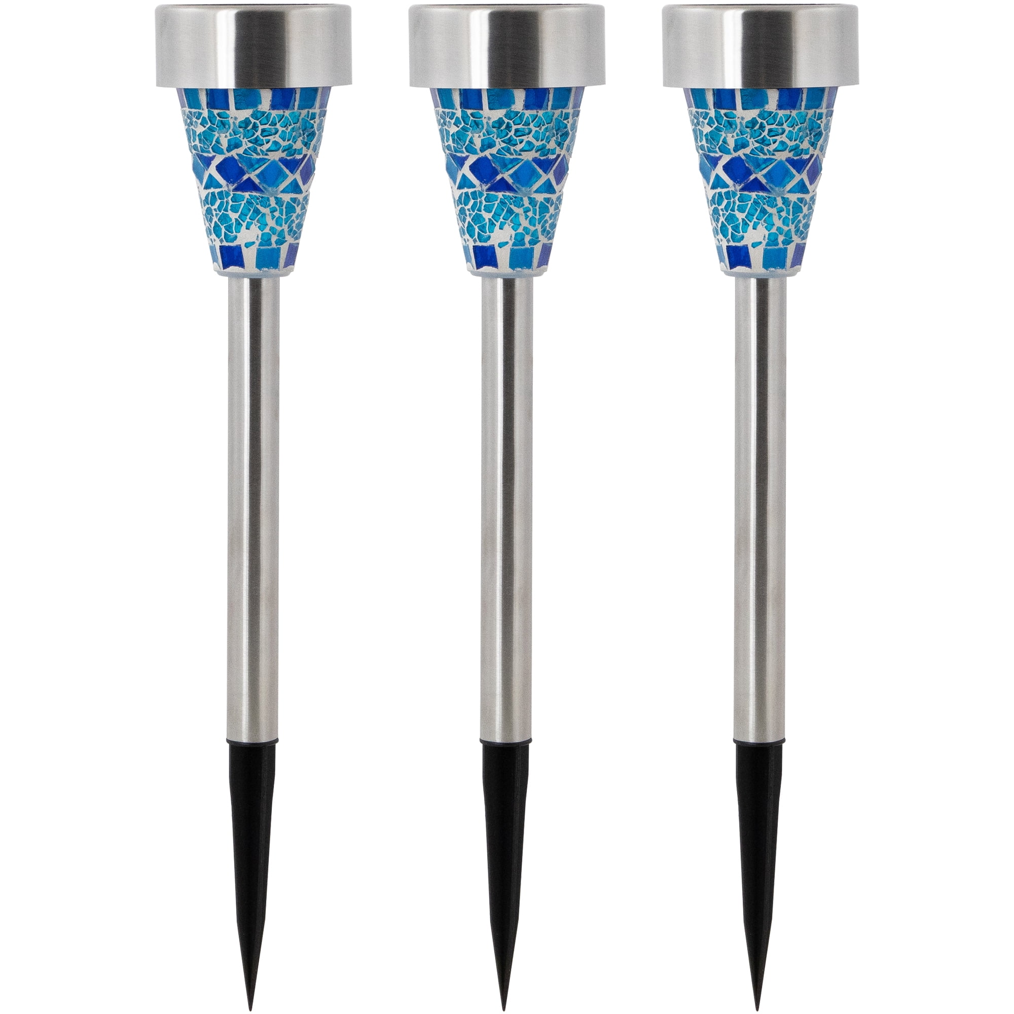 Blue Mosaic Stained Glass Solar LED Pathway Markers, Set of 3