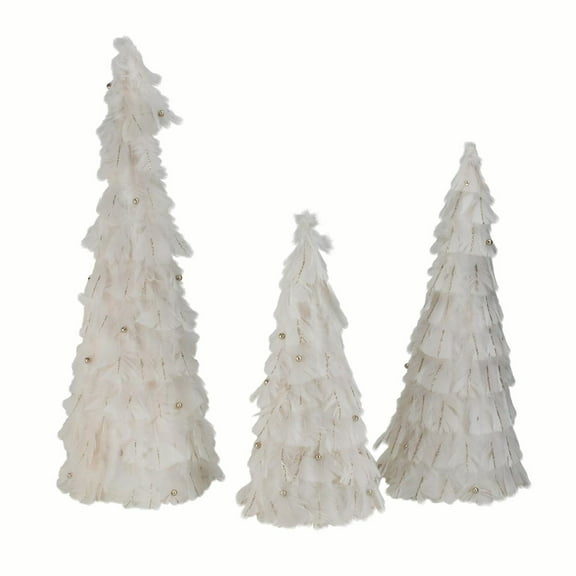 Northlight Set of 3 Blush Feather Cone Tree Christmas Decorations 15"-18.5"-23.5"
