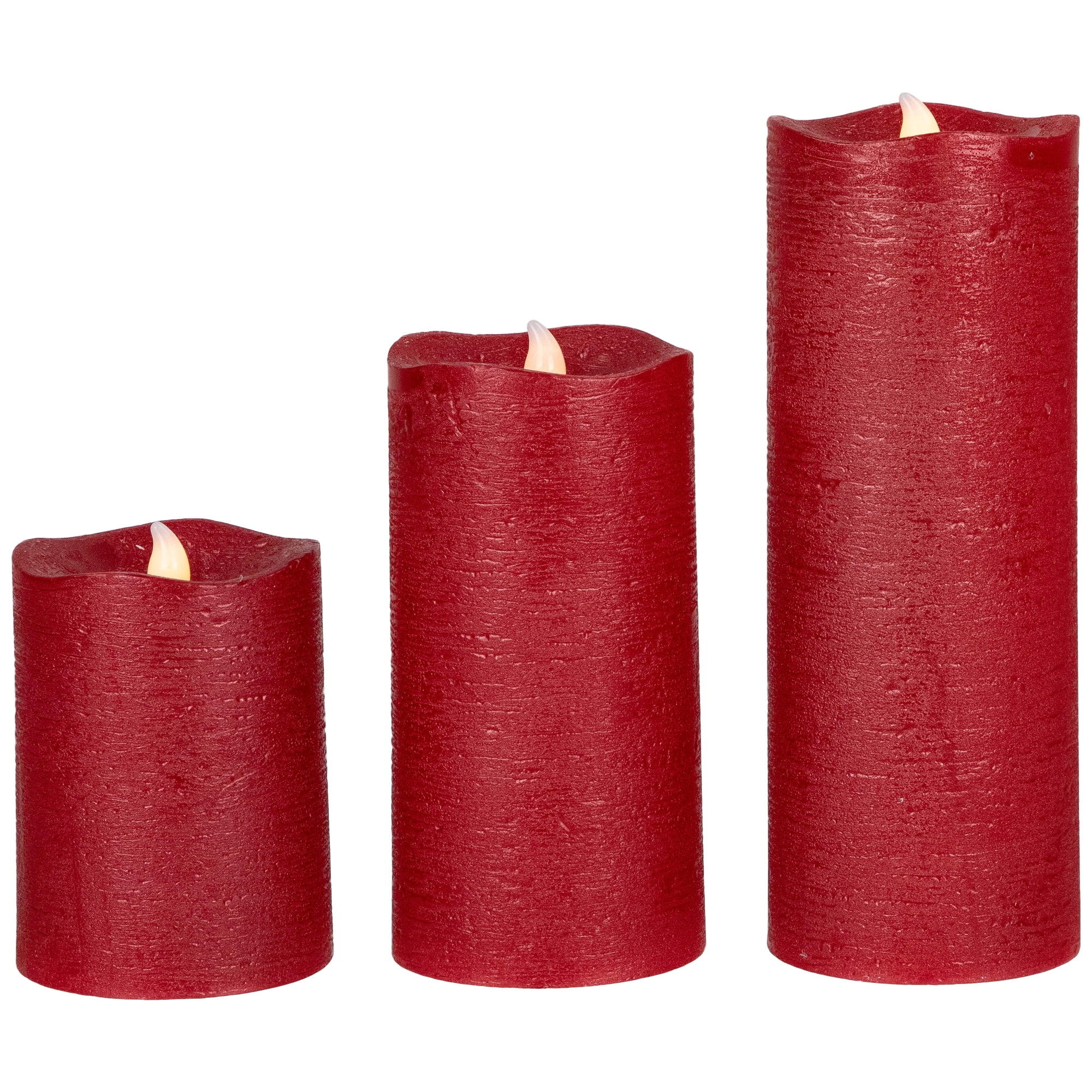 Northlight Set of 3 Brushed Red Flickering Flameless LED Wax Pillar