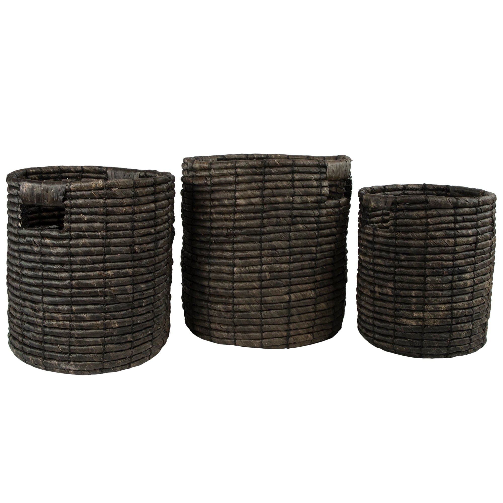 Dark Brown Round Seagrass Storage Baskets Set