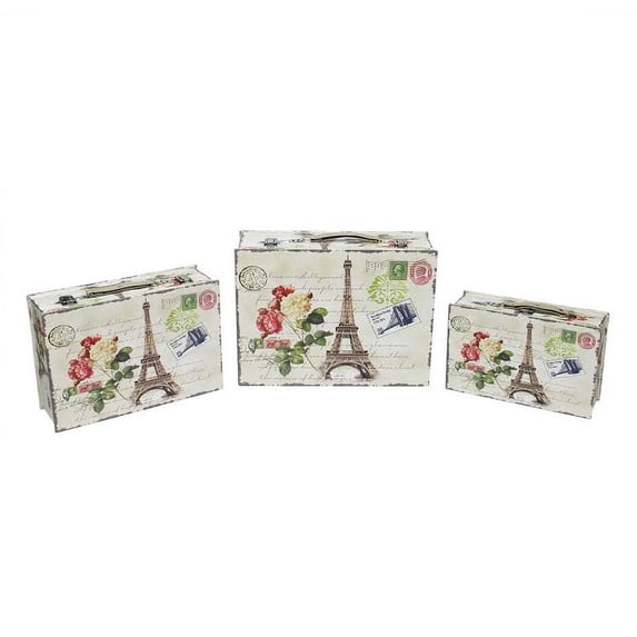 Northlight Set of 3 Eiffel Tower, Paris and Flowers Vintage-Style Decorative Wooden Storage Boxes