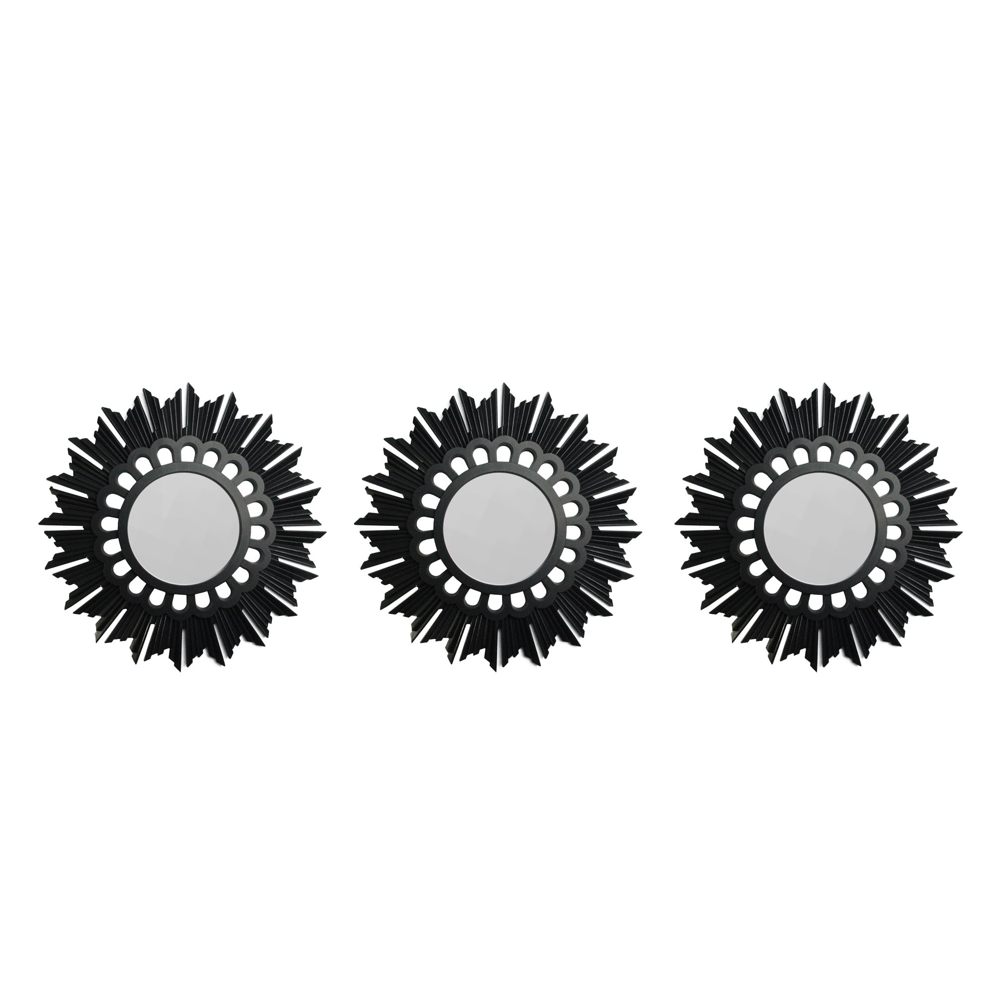 Set of 3 Black Sunburst Floral Mini Mirrors
