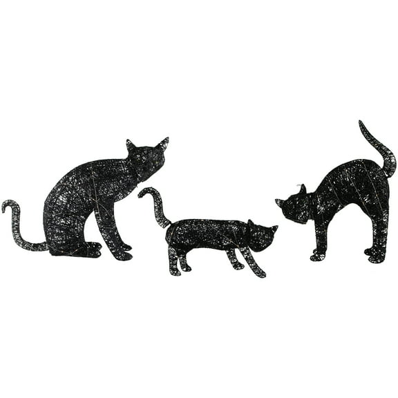 Northlight LED Lighted Black Cat Family Outdoor Halloween Decorations - 27.5" - Set of 3