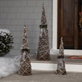 thumbnail image 1 of Northlight LED Lighted Flocked Rattan Christmas Cone Tree Decorations with Bows - 39.5" - Set of 3, 1 of 10