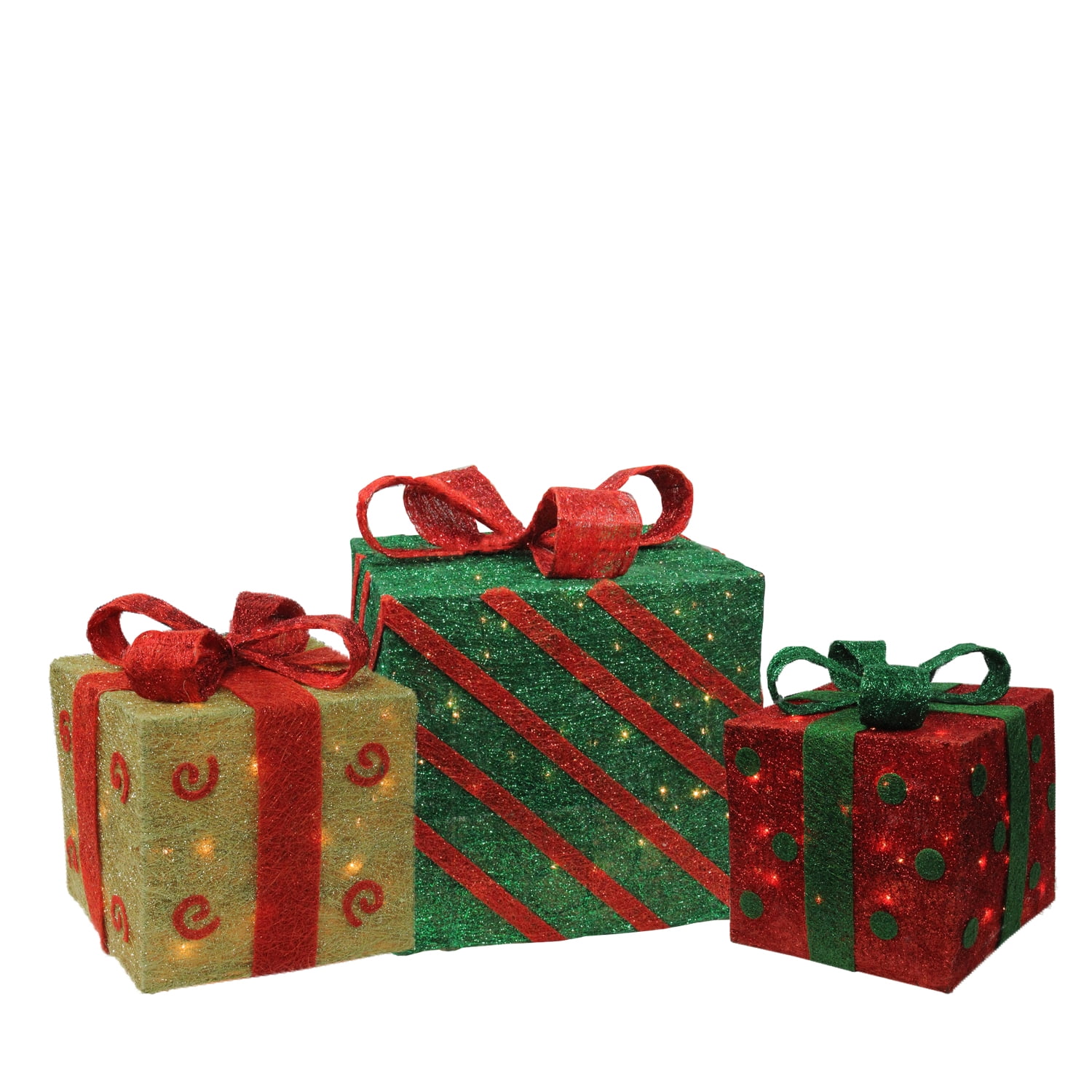 Northlight Set of 3 Lighted Green and Red Gift Boxes Christmas Outdoor ...