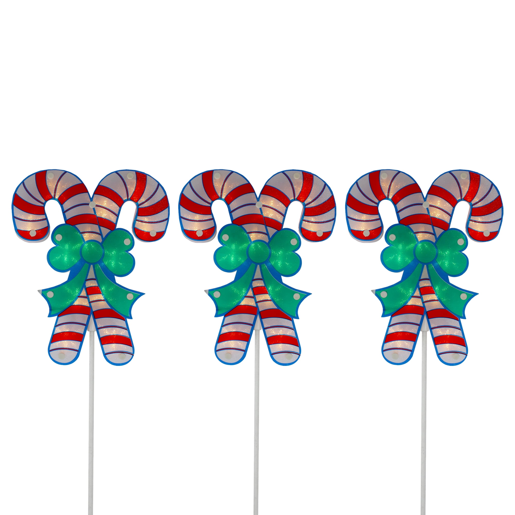 Northlight Set of 3 Lighted Holographic Candy Cane Christmas Pathway ...