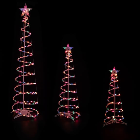 Northlight Set of 3 Lighted Multi-Color Spiral Christmas Trees - 3', 4', and 6'