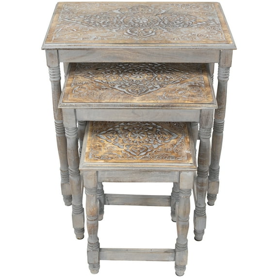 Northlight Set of 3 Matte Gray Etched Stackable Nesting Side Tables 24"