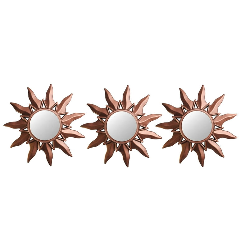 Northlight Set of 3 Myan Inspired Petite Sunburst Matte Copper Decorative Round Mirrors 9.5