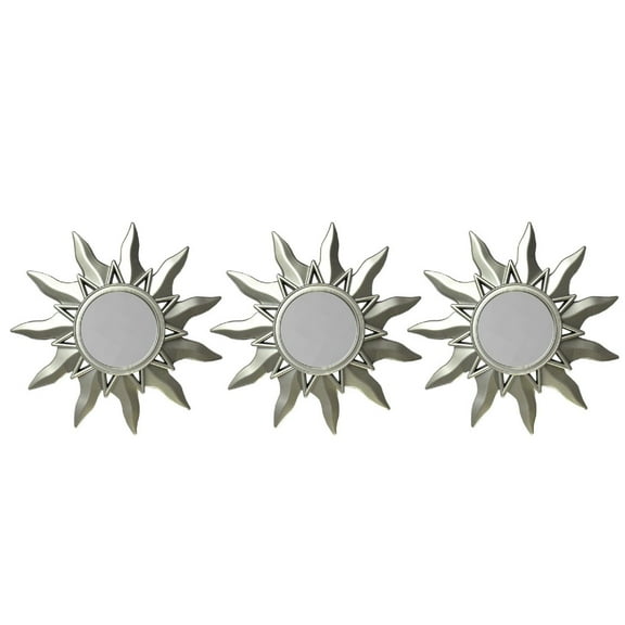 Northlight Set of 3 Mayan Sunburst Matte Silver Round Mirrors 9.5"