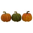 thumbnail image 1 of Set of 3 Orange and Green Artificial Fall Harvest Pumpkins 4", 1 of 4