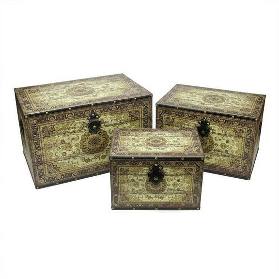 Northlight Set of 3 Oriental-Style Brown and Cream Earth Tone Decorative Wooden Storage Boxes 22"