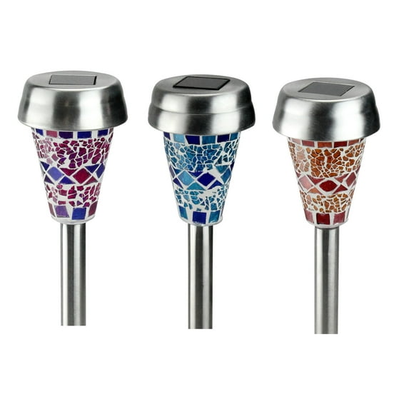 Northlight Set of 3 Red, Purple and Blue Mosaic Solar Powered LED Light Stake