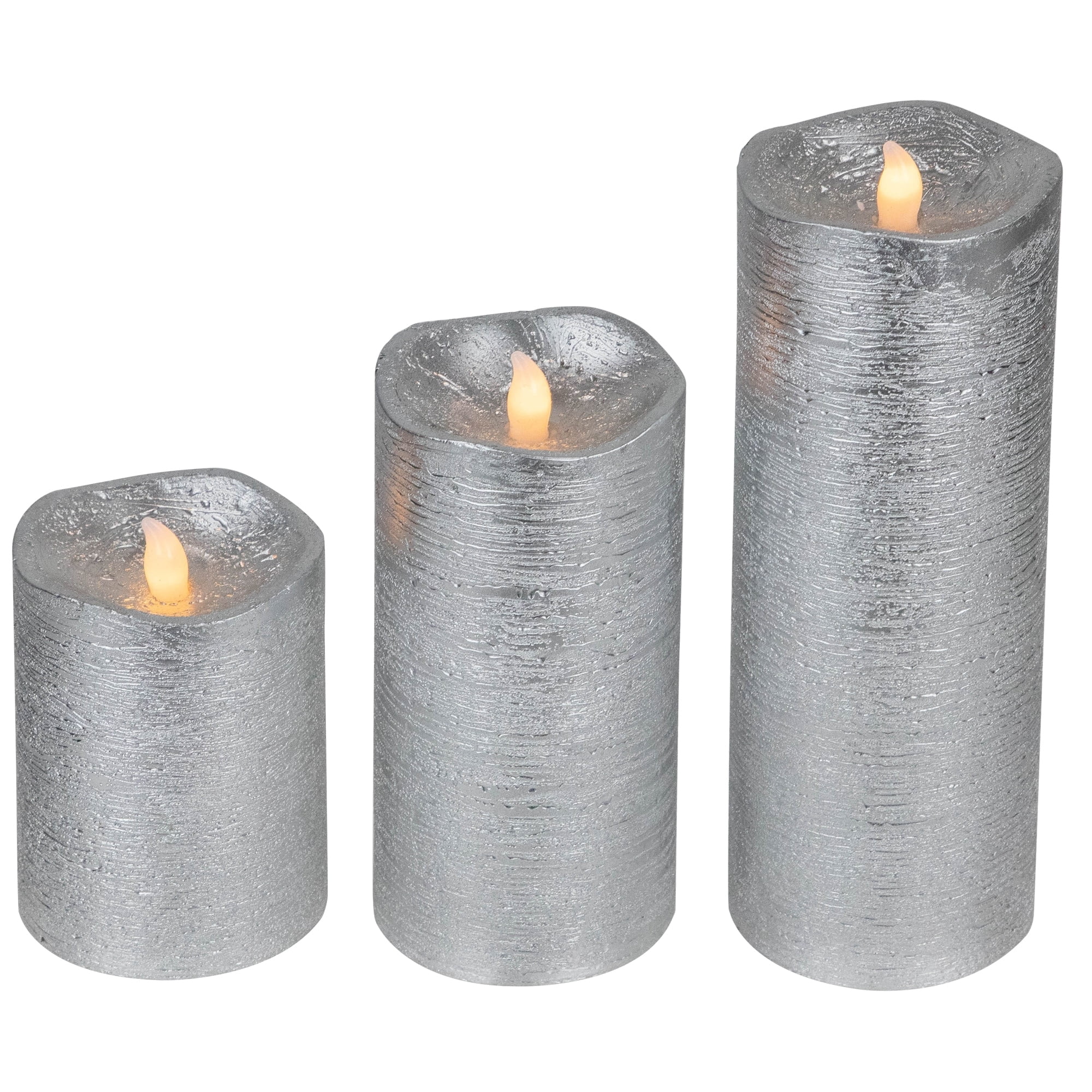 Northlight Set of 3 Silver LED Flickering Christmas Flameless Pillar Candles 8"