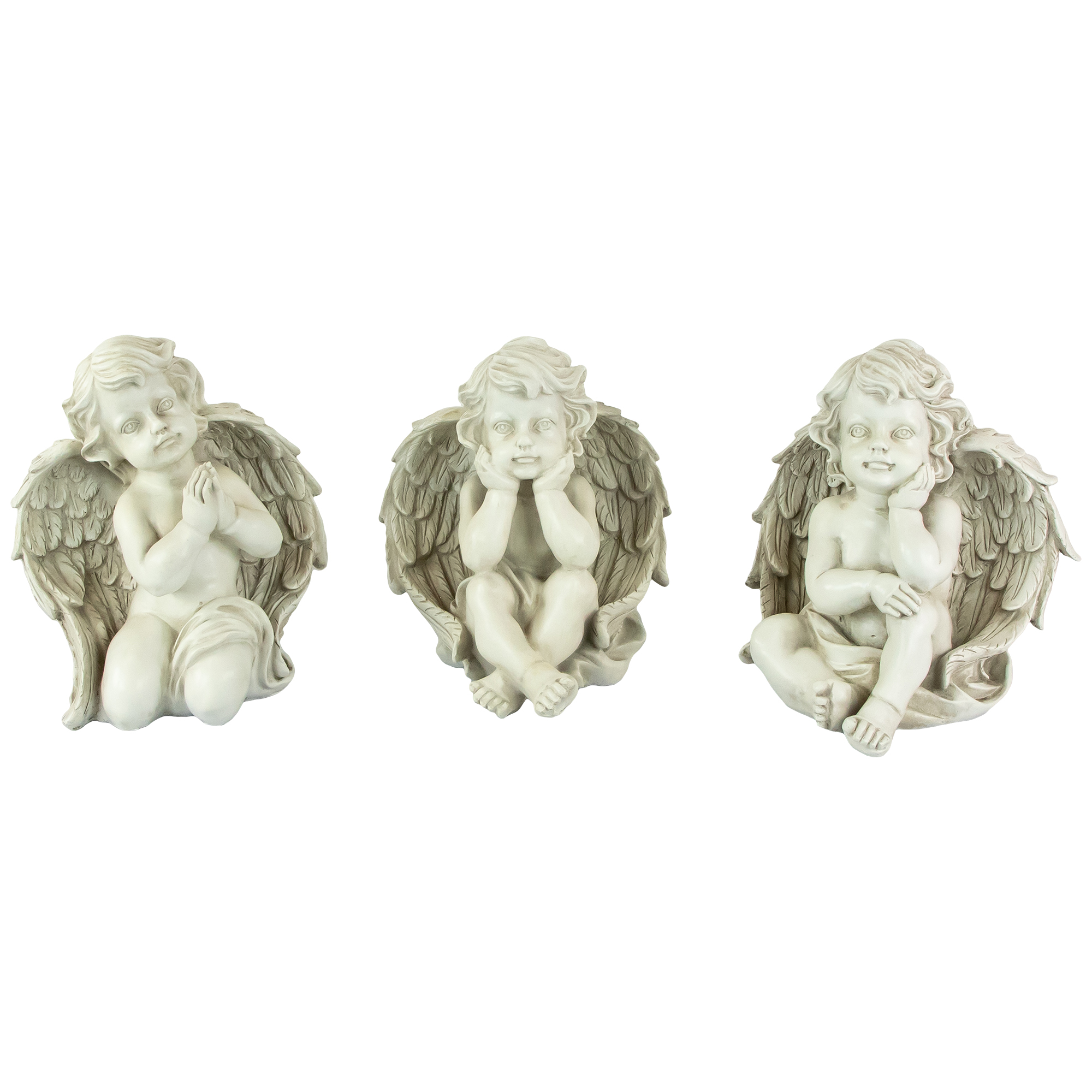 Northlight Set of 3 Sitting Cherub Angel Outdoor Patio Garden Statues 11" - White - image 1 of 4