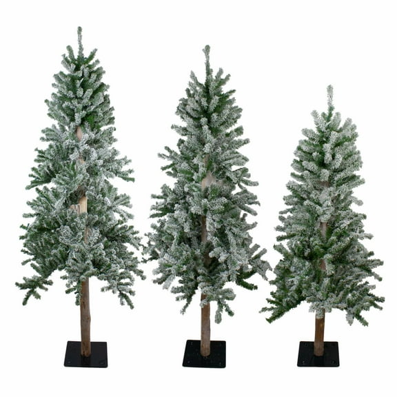 Northlight Set of 3 Slim Flocked Alpine Artificial Christmas Trees