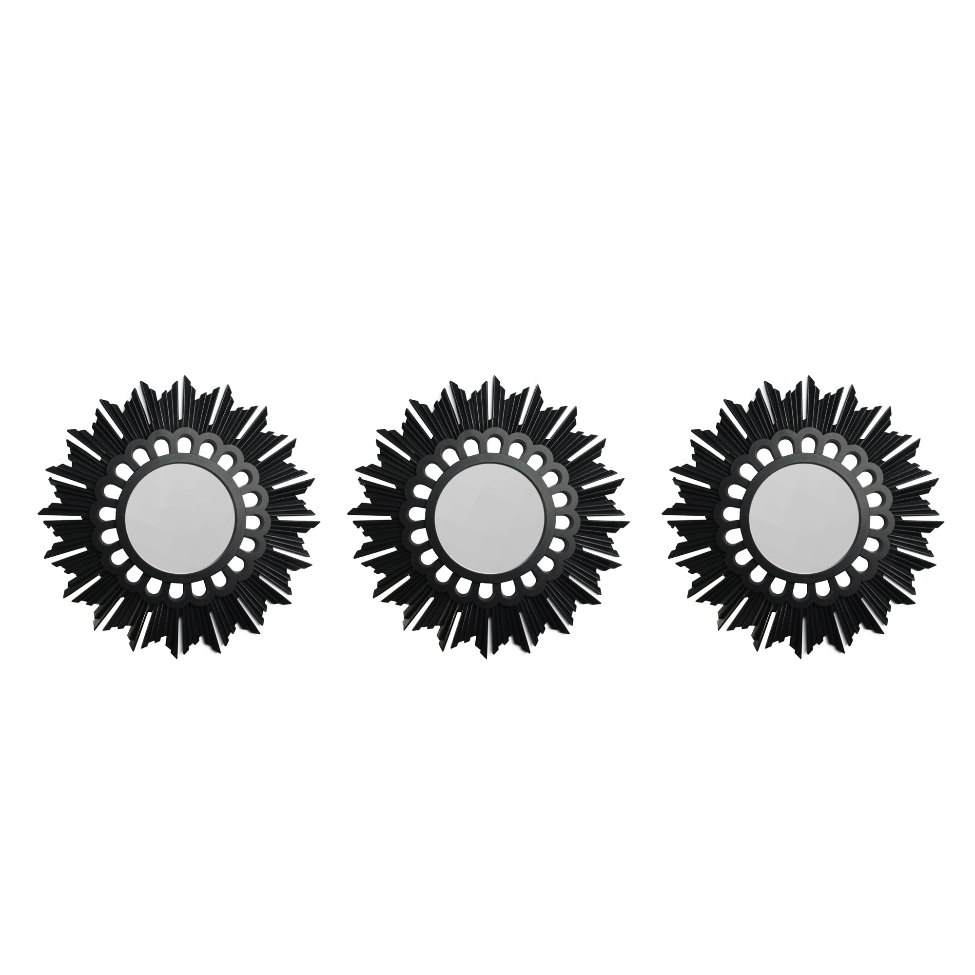 Set of 3 Black Sunburst Floral Mini Mirrors