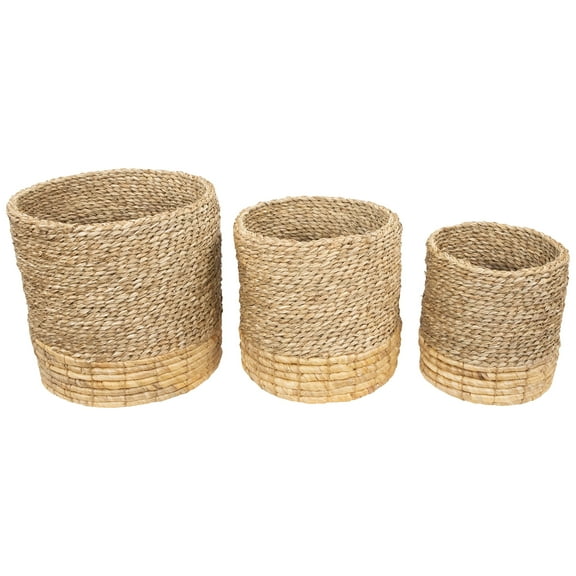 Northlight Set of 3 Textured Woven Round Seagrass Baskets 13.75"