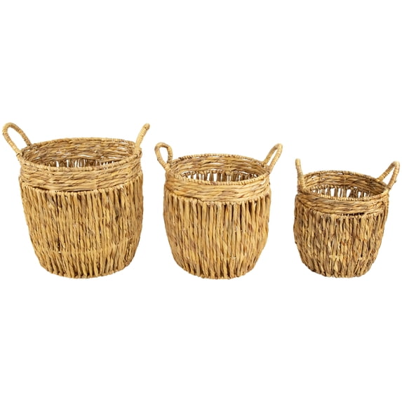 Northlight Set of 3 Textured Woven Water Hyacinth Rustic Storage Baskets with Handles 15.75"