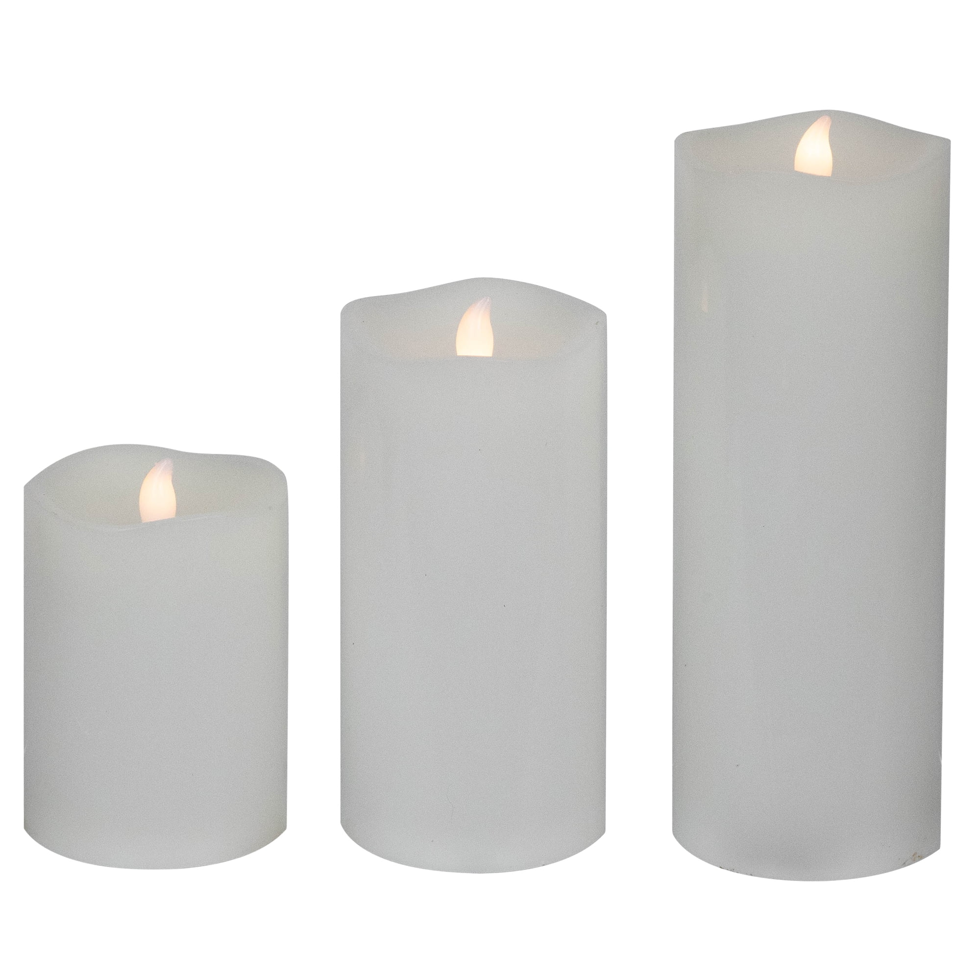 Northlight Set of 3 White LED Flickering Flameless Wax Pillar Candles 8