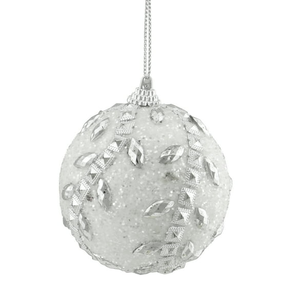 Set of 3 White and Silver Beaded Embellished Shatterproof Christmas Ball Ornaments 3"