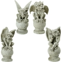 Northlight Set of 4 Gargoyles on Pedestal Finials Outdoor Patio Garden Statues 13" - Gray