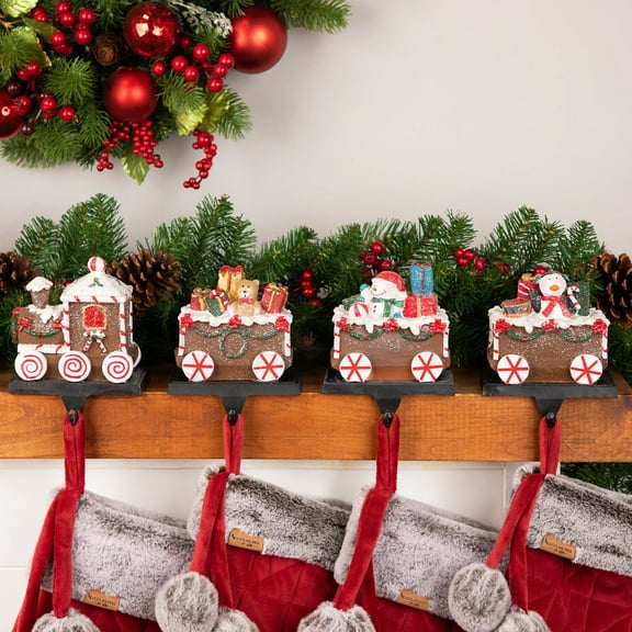 Northlight Set of 4 Gingerbread Train Christmas Stocking Holders 4.75"