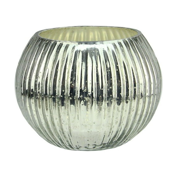Northlight Set of 4 Silver Ribbed Mercury Glass Decorative Votive Candle Holders 3.25"