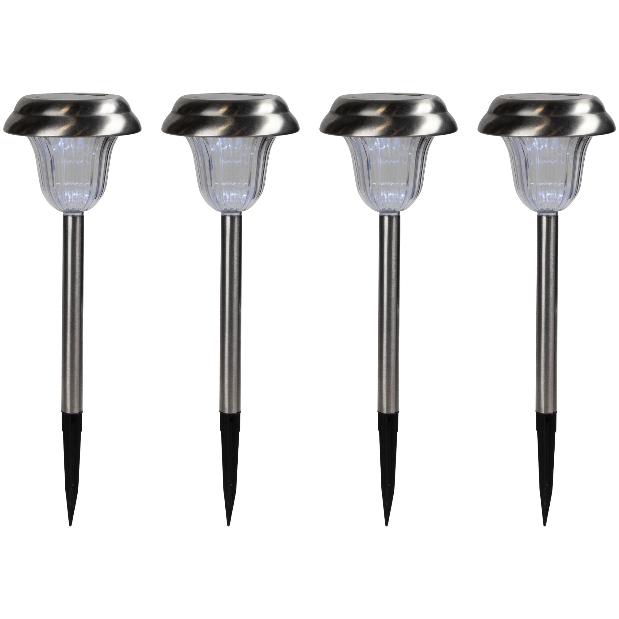 Set of 4 Stainless Steel Solar LED Pathway Lights