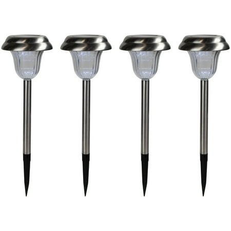 Northlight Set of 4 Stainless Steel Solar Powered LED Pathway Markers, 15"